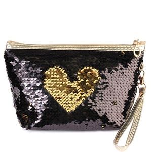 Black gold sequin cosmetic bag zipper close